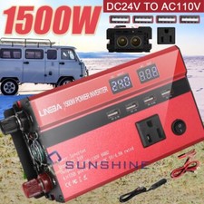 1500W DC 24V To AC 110V Car Power Inverter Modified Sine Wave Converter LCD A