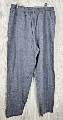 NWT Chico's Women's Pants Size 3 Gray & White Pinstripe 100% Linen Blend Pull-On