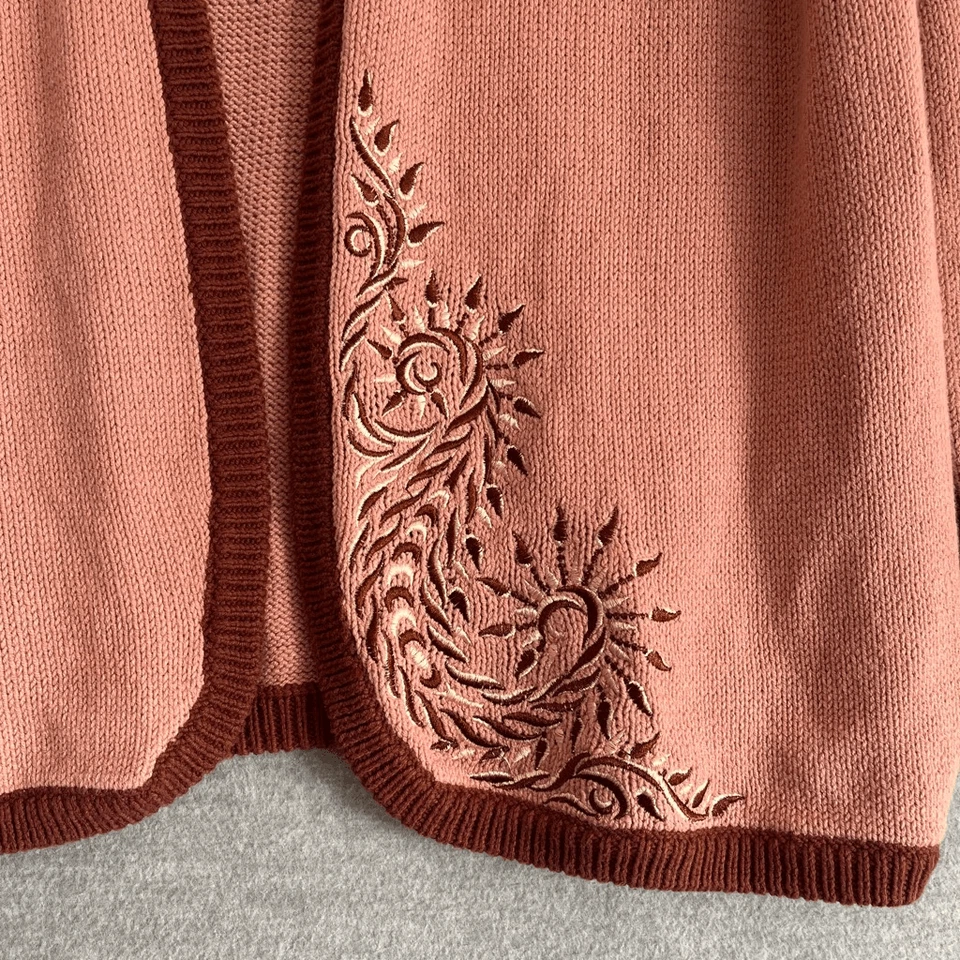 Bob Mackie Long Cardigan Sweater Women's Large Embroidered Lagenlook Duster Pink - Image 3 of 4