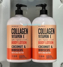 2-Pk~ WELLBEING SPA Collagen Vitamin E BODY LOTION ~COCONUT HIBISCUS SHEA BUTTER