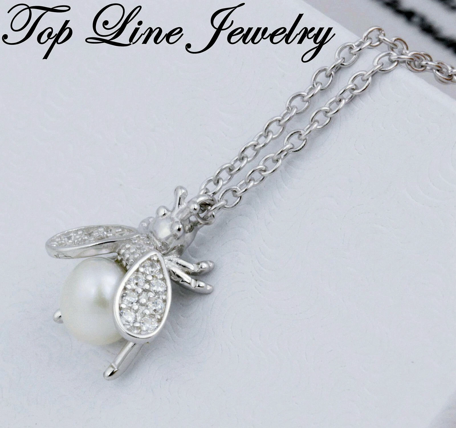 Women Sterling Silver Insect Animal 13mm Pearl Bee Necklace 16"-18" Allergy Free