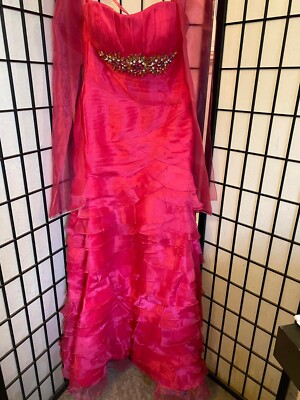 NWT May Queen Couture Floor Length Pink Gown with Floral Rhinestones Size 6