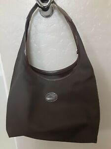 Details about Vintage LONGCHAMP Chocolate Brown Le Pliage Nylon & Leather  Hobo Shoulder Bag