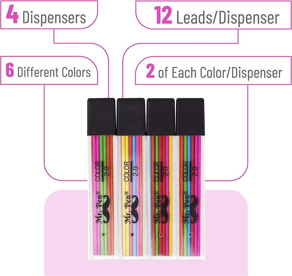 2Mm Lead Refills, 48 Pack, Colored Lead Pencils 2.0 Mm, Mechanical ...