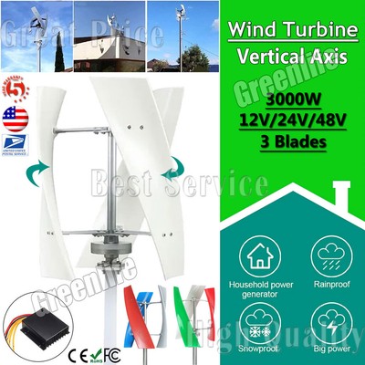 3000W Wind Turbine Generator Kit w/ Charge Controller 12V 24V 48V Windmill Power