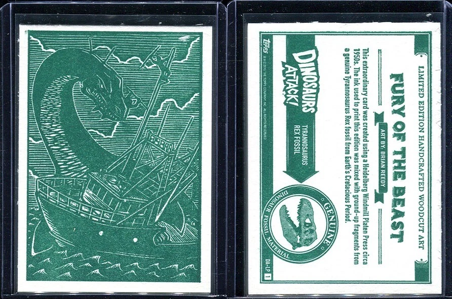 2015 Topps Mars Attacks Occupation Dinosaurs Woodcut 4 Card Set w Blankbank Card - Image 3 of 4