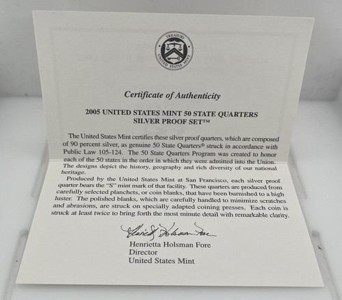 2005 US MINT 50 STATE QUARTERS SILVER PROOF SET WITH BOX AND COA / 5 QUARTERS - Picture 6 of 6