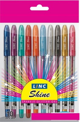 Набор ручек гелевых 10цв прозр корп linc Shine 1001g (8904106835189)