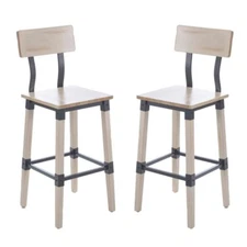 2 PACK Industrial Style Grade Rustic Antique White Wood Restaurant Barstool