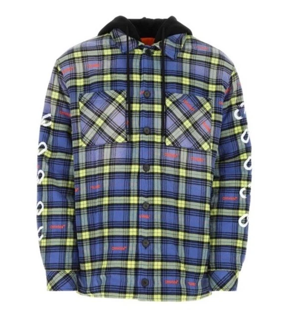 Giacca cappotto OFF WHITE NUOVO plaid flanella con cappuccio taglia media uomo designer