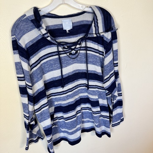 Suéter con capucha Sunday azul a rayas para mujer talla grande gran playa - Imagen 2 de 10