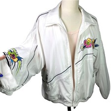 Vintage Kaelin White Jacket Colorful Embroidery Flowers Y2k 90s Clean Unique Lg