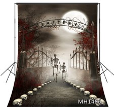 Halloween Cemetery Gate Skeleton Skull Backdrop 5x7ft Vinyl Photo Background LB