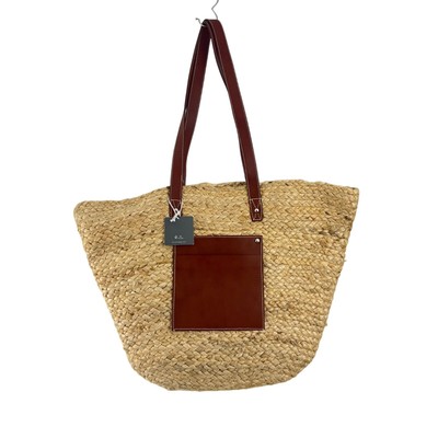 Haute Hippie Large Straw & Leather Bag Tote Wicker Woven Basket Rattan Beach NEW