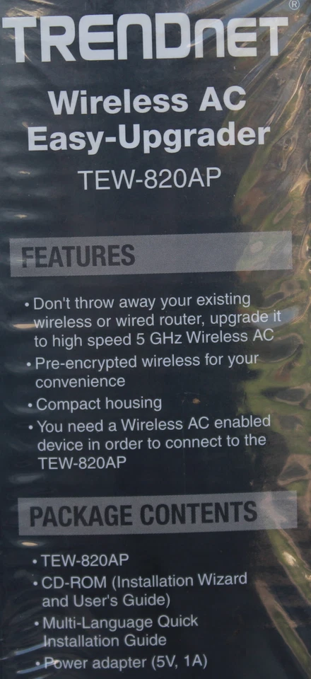 TRENDnet Wireless AC Easy-Upgrader TEW-820AP ** NEW ** FACTORY SEALED ** - Image 2 of 3