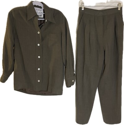 Moschino Cheap & Chic 2 Piece Set Taupe Grey Brown Button Top Pleated Pants Sz 6