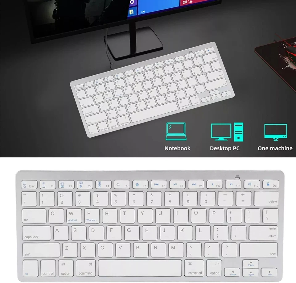 SLIM Silver Bluetooth Keyboard Wireless PC Laptop Computer Office WorkTablet Mac - Image 3 of 3