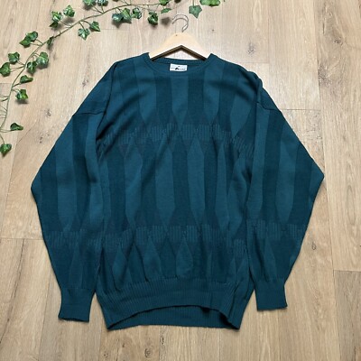 VINTAGE MEN'S KNITTED TEAL JUMPER SIZE L XL WOOL