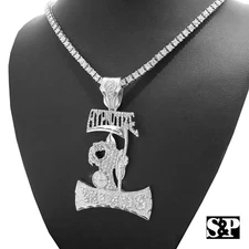 Hip Hop HYPNOTIZE MIND Iced pendant & 18" 1 Row CZ Tennis Choker Chain Necklace