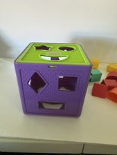 Playskool Shape Sorter Purple/Green Cube 9 Shapes with Textures