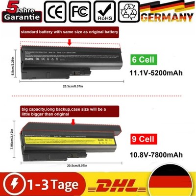 6/9 Cell Akku Für Lenovo IBM ThinkPad T60 T61 R500 R60 R60e R61 T500 R61i SL500