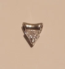 14K White Gold Inverted Triangle Slide Pendant Trillion Cut Cubic Zirconia .87gr