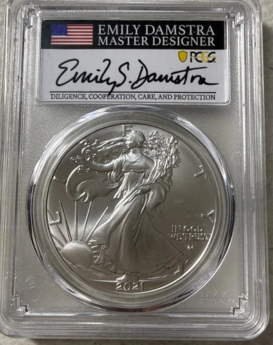 2021 American Silver Eagle Type 2 Gem Unc Master Designer Emily Damstra Signed