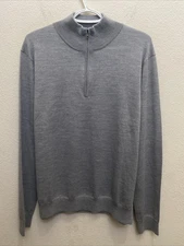 Men's Large Gray 1/4 zip Sweater Merino Wool Blend NWT
