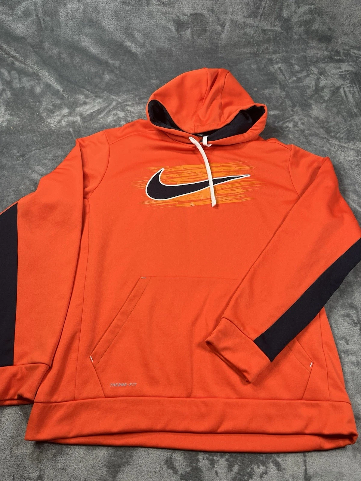 Nike Hoodie Mens XL Orange Therma-Fit Fleece Pullover Sweatshirt Athletic EUC