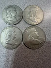 Benjamin Franklin Silver Half Dollars Lot Of 4 $2.00 Face Value 90% Silver