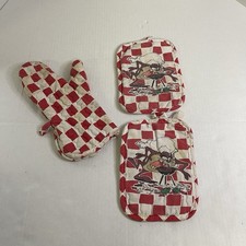 Juego de guantes de horno de chef Looney Tunes Taz vintage años 90 RARO coleccionar cuadros rojos y blancos