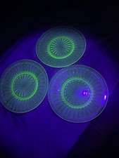 Set Of 3 Vintage Uranium Vaseline Glass 8.25” Salad Plates