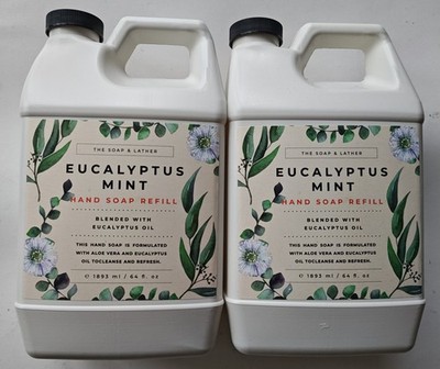 Soap & Lather Eucalyptus Mint Oil Hand Soap Refill Jumbo Set 2 x 64 oz Each Lot