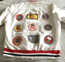 Vintage Retired Circus Worker's Izod Men's Small Jacket w/Various Circus Patches