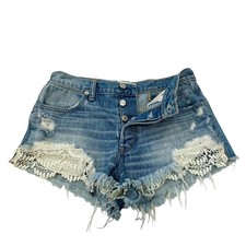 Abercrombie Fitch Crochet Button Fly Festival High Rise Denim Shorts Size 2/26