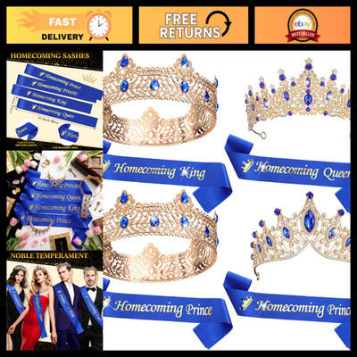 8 Pcs Homecoming Crowns & Sashes Set - King, Queen, Prince, Princess Accessories