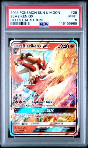 2018 POKEMON SUN & MOON CELESTIAL STORM #28 BLAZIKEN GX PSA 9