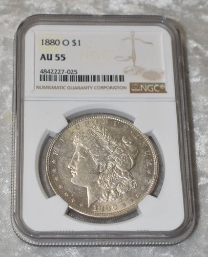1880 O MORGAN 90% SILVER $1 DOLLAR NGC CERTIFIED AU 55 AU55 NEW ORLEANS US COIN