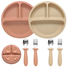 Eascrozn Silicone Baby Feeding Set, 2 Pack Divided Suction unisex, Pink