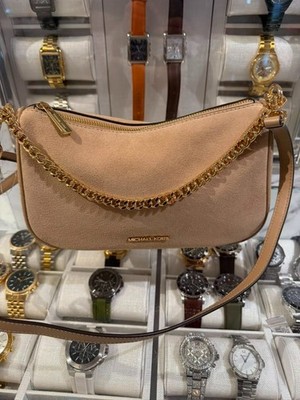 Michael Kors Carmela Women Medium Suede Convertible Leather Crossbody Bag Camel