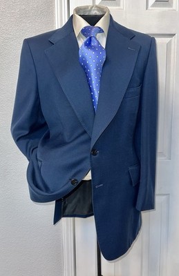 Stunning VTG Givenchy Two Buttons Dual Vents Men Blue Jacket Big Lapel 42 L