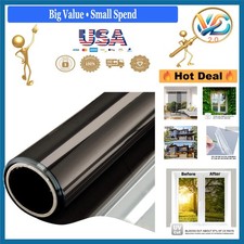 Black Silver One Way Window Film 17.5x6.5 Ft Privacy Heat Control UV Block