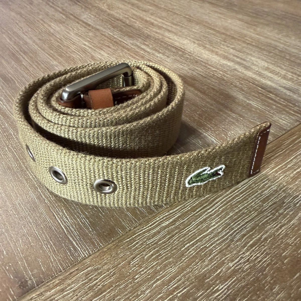EUC Vintage Lacoste Black Web Canvas & Leather Boho Prep Unisex Casual Belt 36in Lacoste with Vintage Belts for Men for sale | eBay main image 2