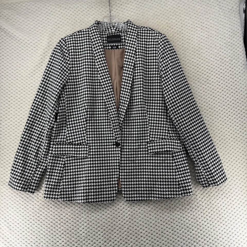 WILD FANG Houndstooth Empower Tux Blazer Jacket Women's XXL Black White Career - Image 2 of 4