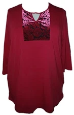 Catherines 1X Christmas Holiday Valentine Keyhole Black Velvet 3/4 Sleeve Top