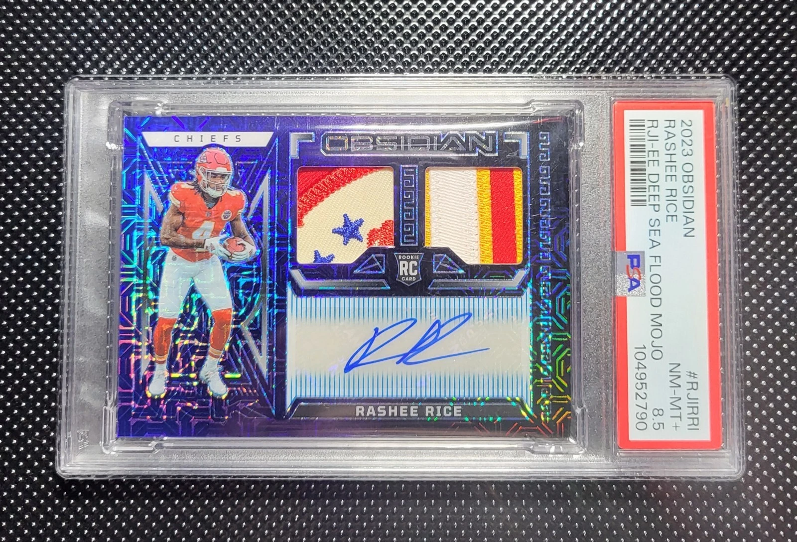 Rashee Rice Panini Obsidian Rookie Jersey Ink #RJIRRI Electric Etch Deep Sea Flood Mojo