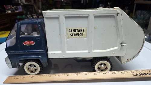 Tonka Diecast Garbage Truck Blue White Metal  Vintage Model