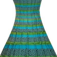 Sari Vintage Blu 100% Sete Pura Stampata Indiana 5YD Tessuto Decorativo