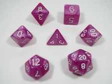 RPG Dice Set of 7 - Pearl Pink (white ink) D4 D6 D8 D10 D12 D20 D00-90