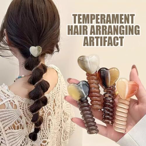 Bandas para el cabello con cable telefónico en espiral en forma de corazón colorida línea telefónica cuerda para el cabello - Imagen 2 de 6